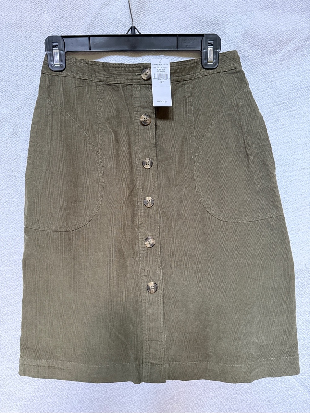 American Eagle Outfitters Olive Green Button-Front Midi Skirt